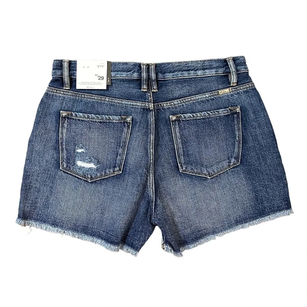 NWT KANCAN Ivy High Rise Button Fly Mom Jean Shorts Distressed Frayed Size 11/29